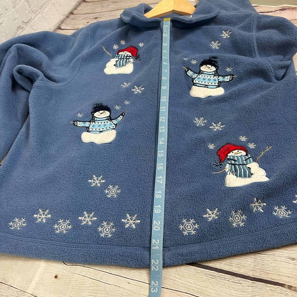 Holiday lodge by Northcrest Full Zip Embroidered Snowman Snowflake Fleece Jacket - Picture 6 of 7
